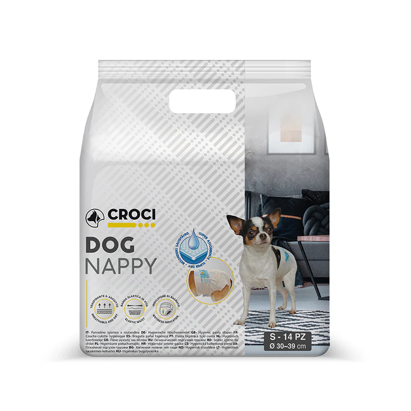 Scutece pentru caini Croci Dog Nappy S, 2-3 kg, 30-39 cm, 14 bucati