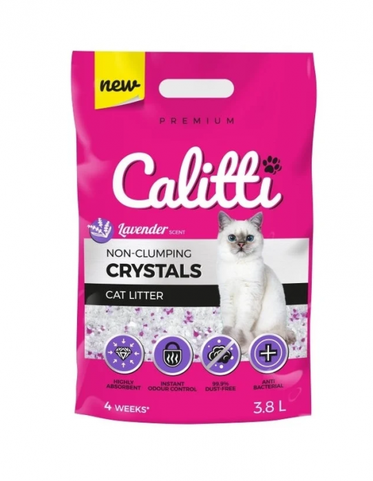 Asternut igienic pentru pisici Calitti, Cristale, lavanda, 3.8L