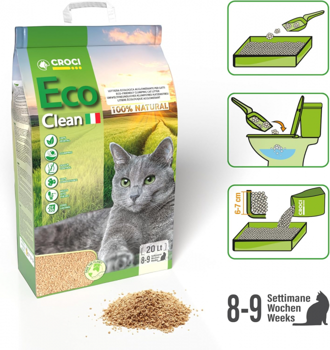 Asternut igienic vegetal pentru pisici Croci Eco Clean, 20 L [2]