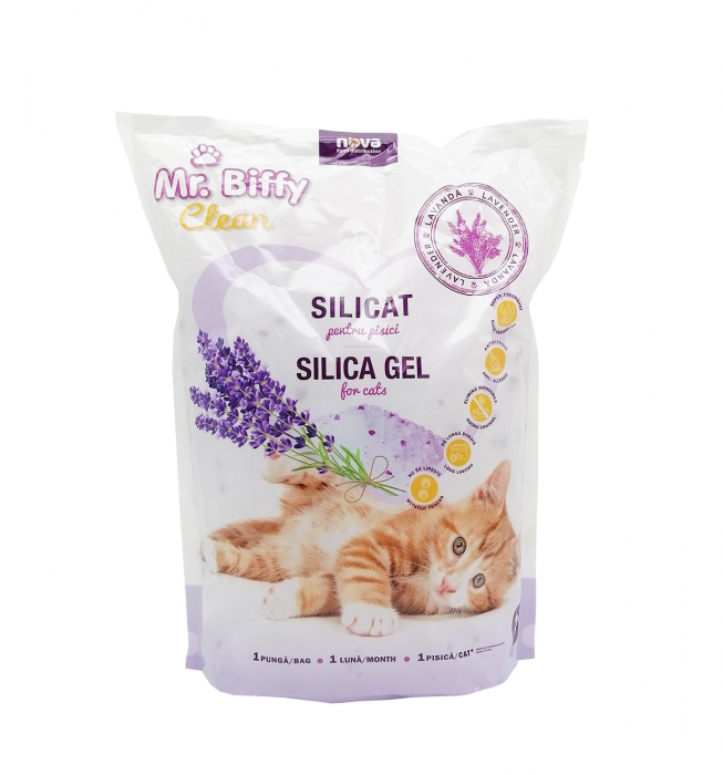 Asternut igienic pentru pisici Mr. Biffy, Silicat, Lavanda, 7.6L