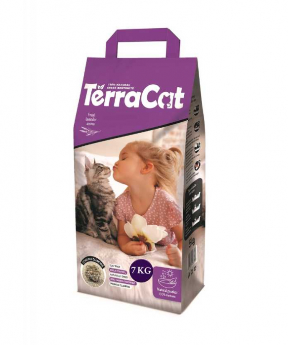 Asternut igienic pentru pisici Terra Cat, Bentonita, Lavanda, 7kg