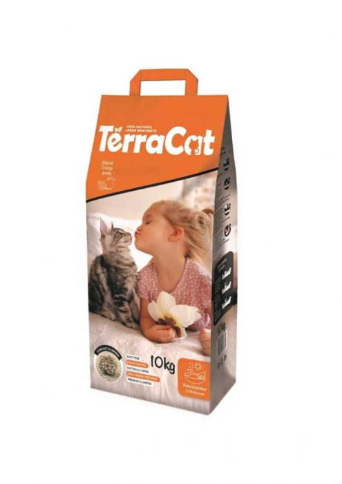 Asternut igienic pentru pisici Terra Cat, Bentonita, Portocale, 10kg