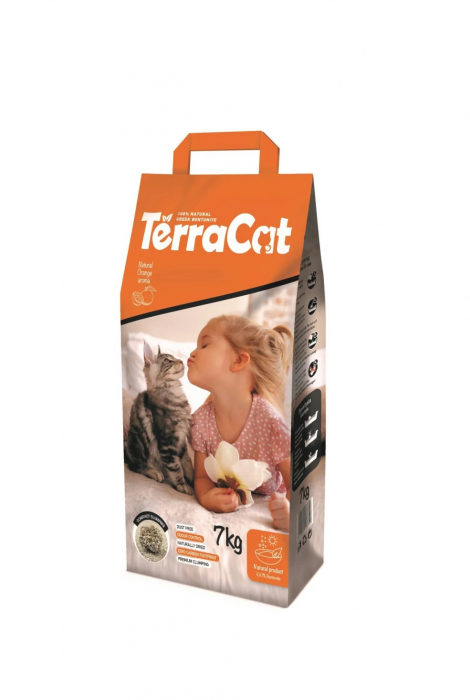 Asternut igienic pentru pisici Terra Cat, Bentonita, Portocale, 7kg