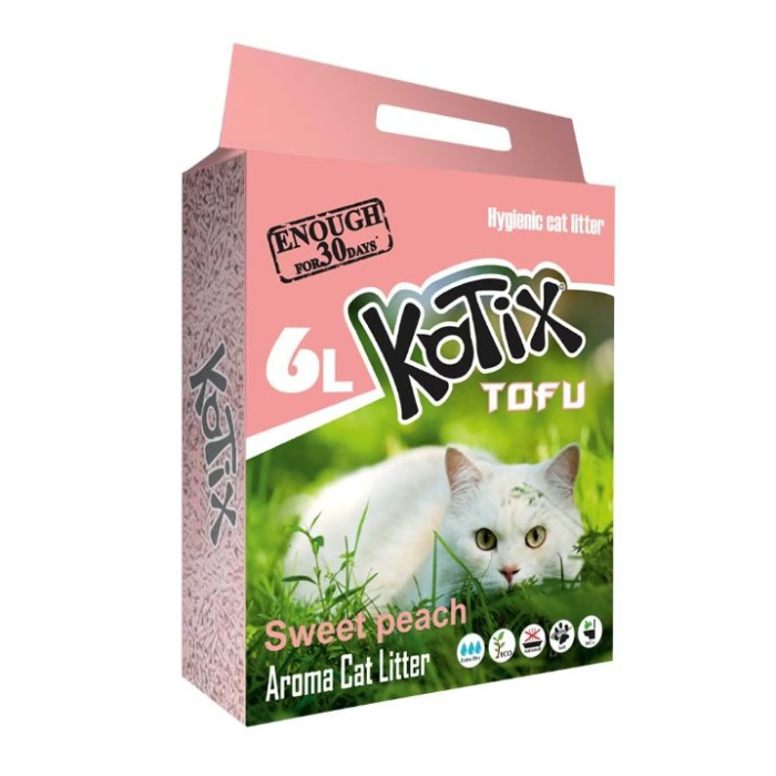 Asternut igienic vegetal pentru pisici Kotix Tofu, Piersici, 6L, 2.5Kg