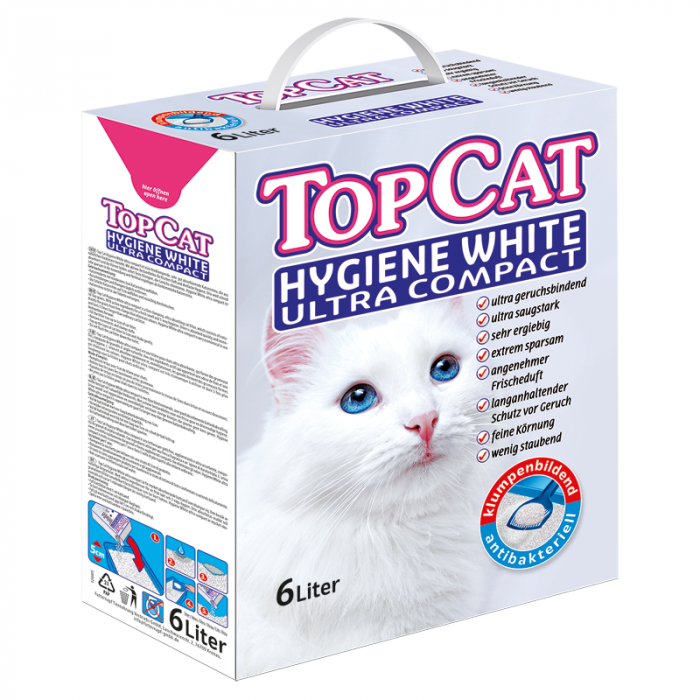 Asternut igienic pentru pisici TopCat Hygiene White Ultra Compact, Bentonita, 6L