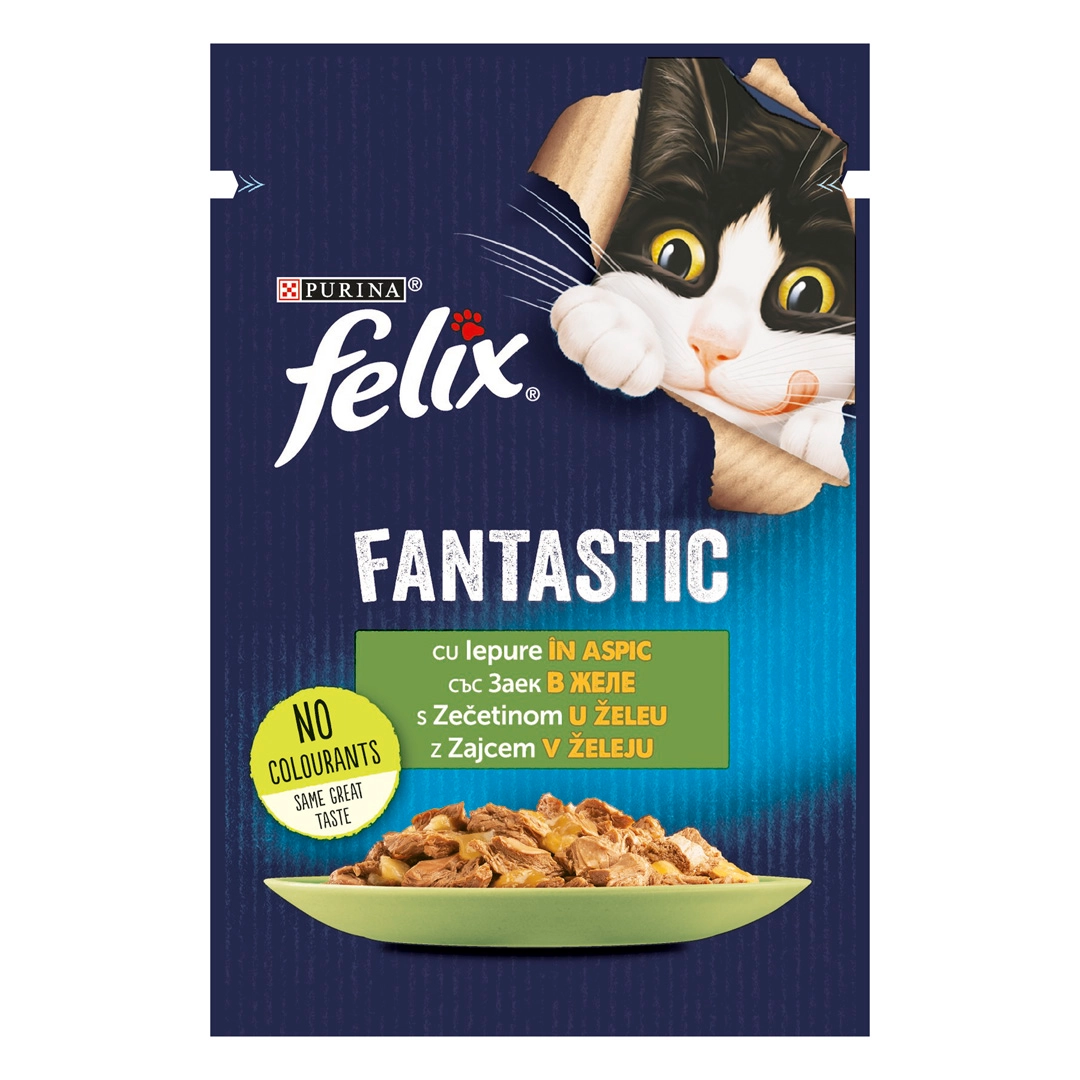 Hrana umeda pentru pisici Purina Felix Fantastic, Iepure in aspic, 85g