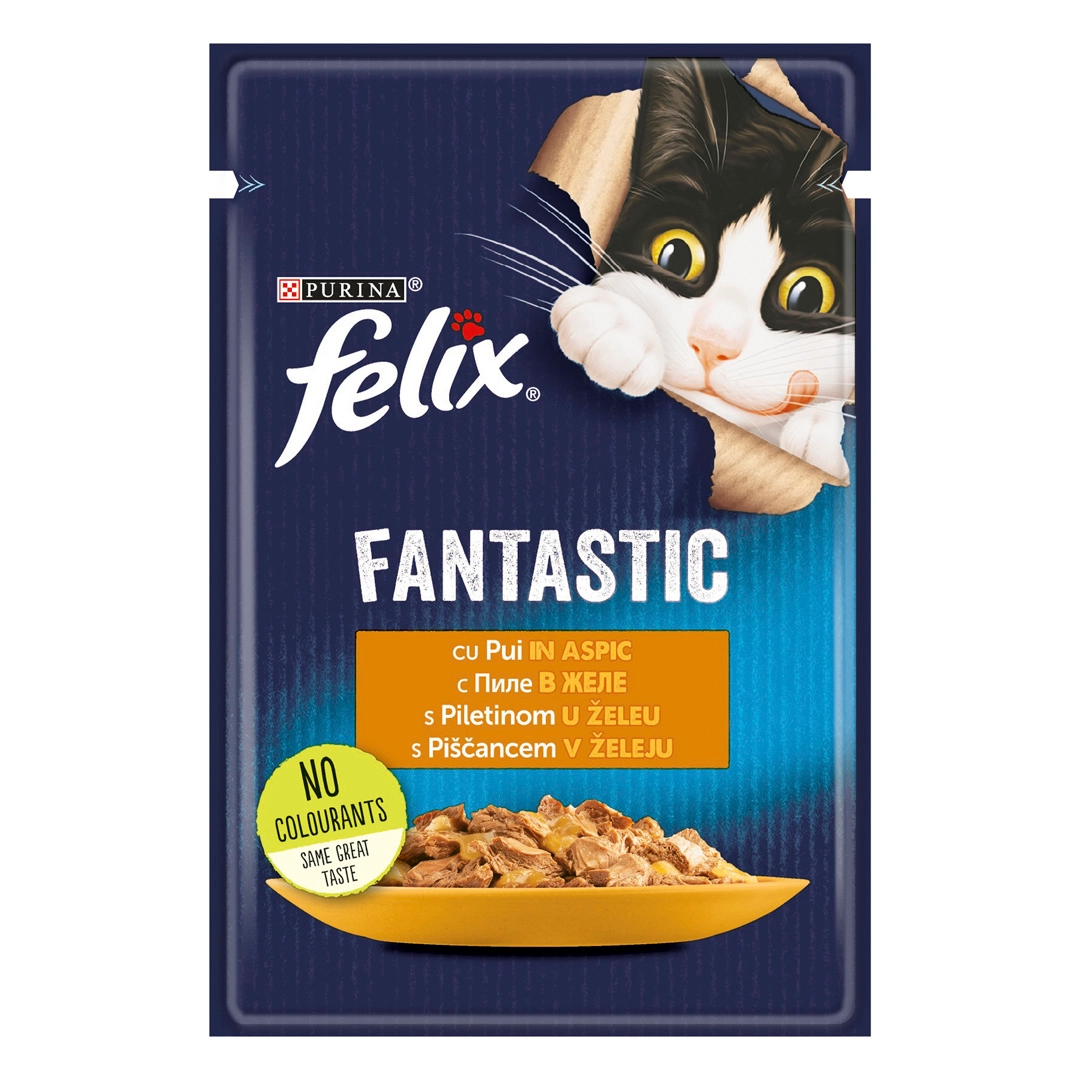 Hrana umeda pentru pisici Purina Felix Fantastic, Pui in aspic, 85g