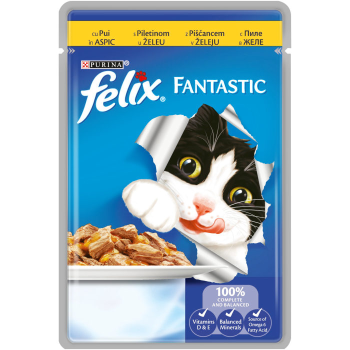 FELIX FANTASTIC Pui in Aspic, hrana umeda pentru pisici, 85 g