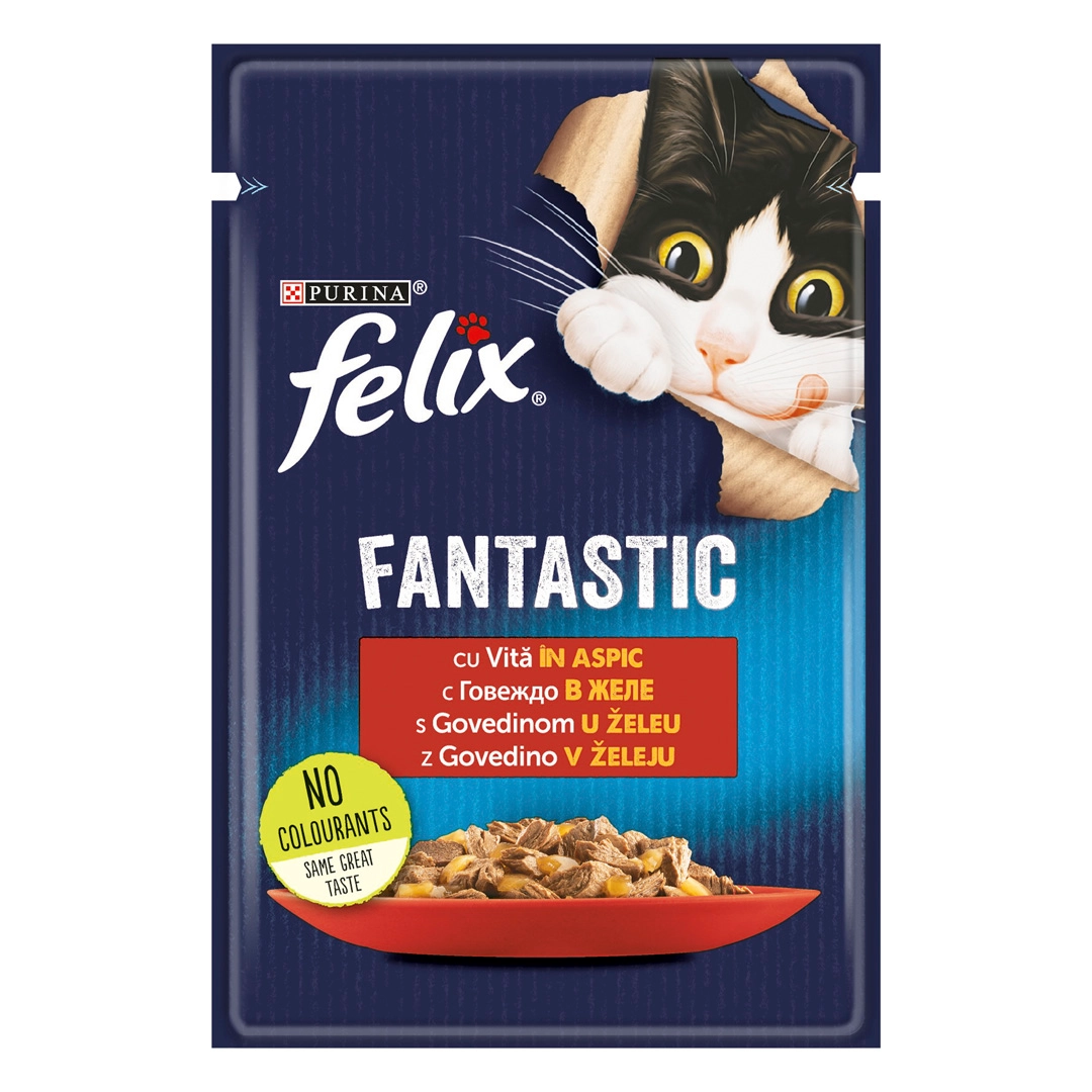 Hrana umeda pentru pisici Purina Felix Fantastic, Vita in aspic, 85g