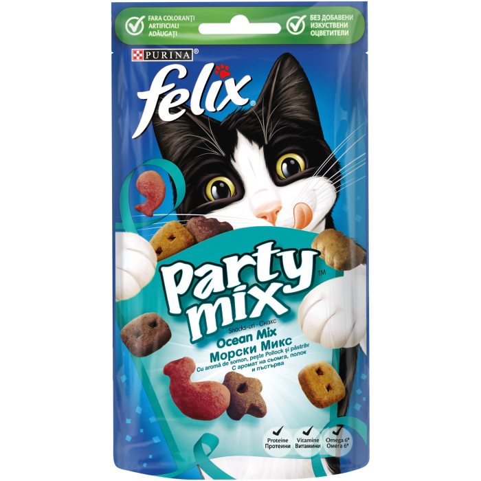 FELIX PARTY MIX Ocean Mix cu Somon, peste Pollock, Pastrav, recompense pentru pisici, 60 g [1]