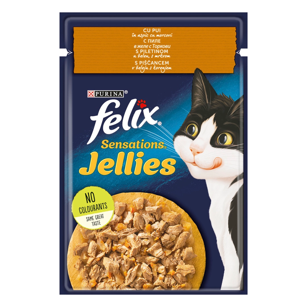 Hrana umeda pentru pisici Purina Felix Sensations, Pui cu morcov in aspic, 85g