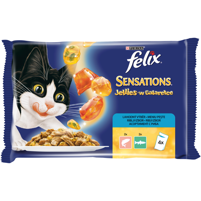 FELIX SENSATIONS Somon cu Creveti/Pastrav cu Spanac in aspic 4x100g, hrana umeda pentru pisici, 4x100g [1]