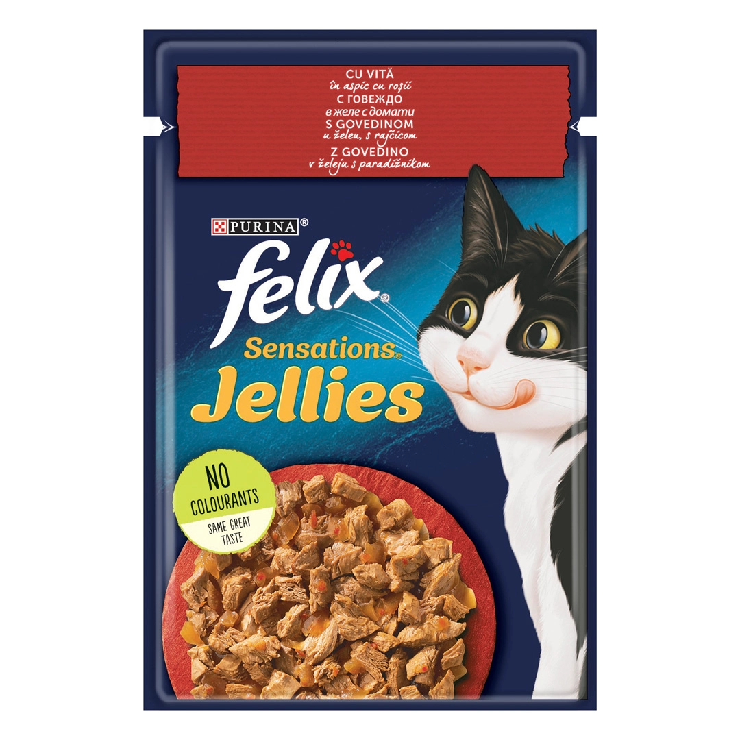 Hrana umeda pentru pisici Purina Felix Sensations, Vita cu rosii in aspic, 85g