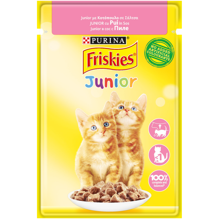 Hrana umeda pentru pisici Purina Friskies Junior, Pui in sos, 85g