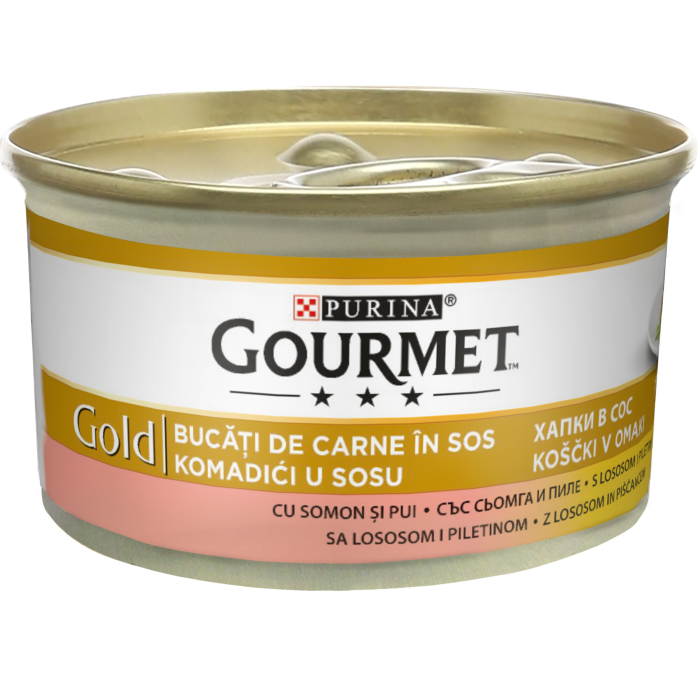 GOURMET GOLD cu Pui si Somon, bucati de carne in sos, hrana umeda pentru pisici, 85 g [1]