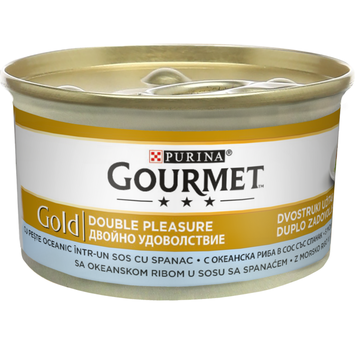 Hrana umeda pentru pisici Purina Gourmet Gold Double Pleasure, Peste oceanic si spanac in sos, 24 x 85g