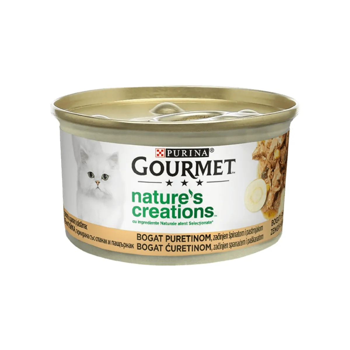 Hrana umeda pentru pisici Purina Gourmet Nature s Creations, Curcan, pastarnac si spanac, 85g