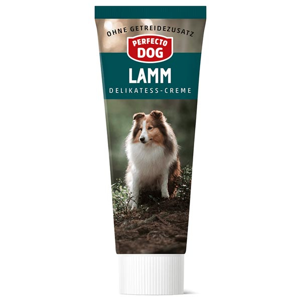 Hrana umeda pentru caini Perfecto Dog, Crema Delicatess cu miel, 75g