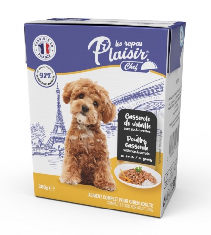 Hrana umeda pentru caini Plaisir Chef, File cu pasare, orez si morcovi, 12 x 380g
