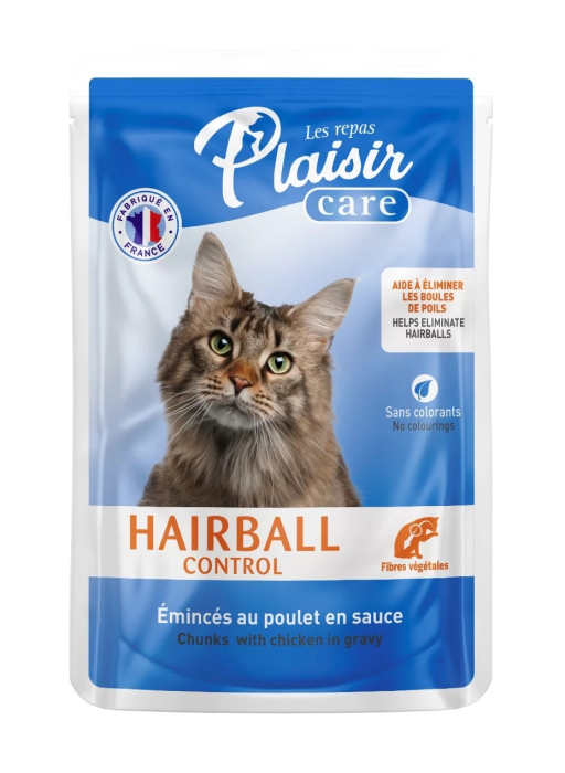 Hrana umeda pentru caini Plaisir Hairball Control, Pui, 12 x 85g