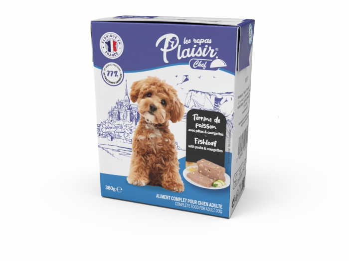 Hrana umeda pentru caini Plaisir Chef, Pate cu peste, paste si dovlecei, 12 x 380g