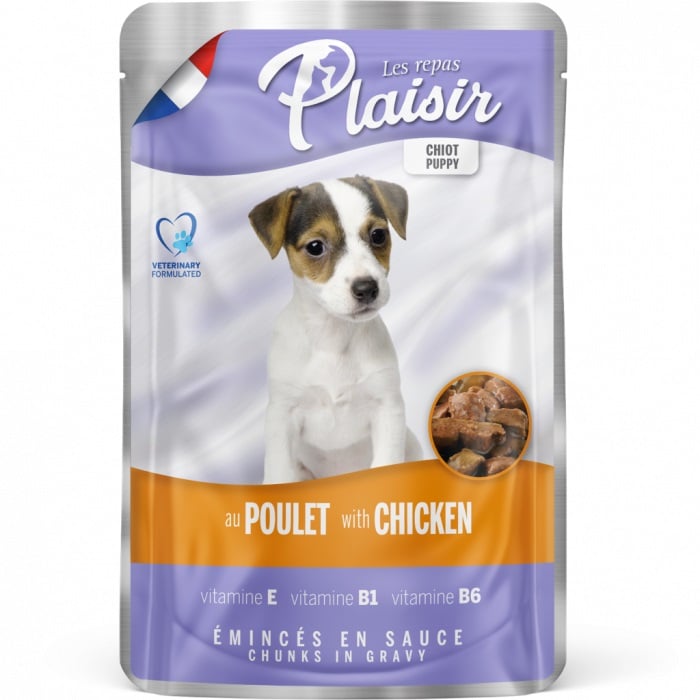 Hrana umeda pentru caini Plaisir Puppy, Pui, 22 x 100g