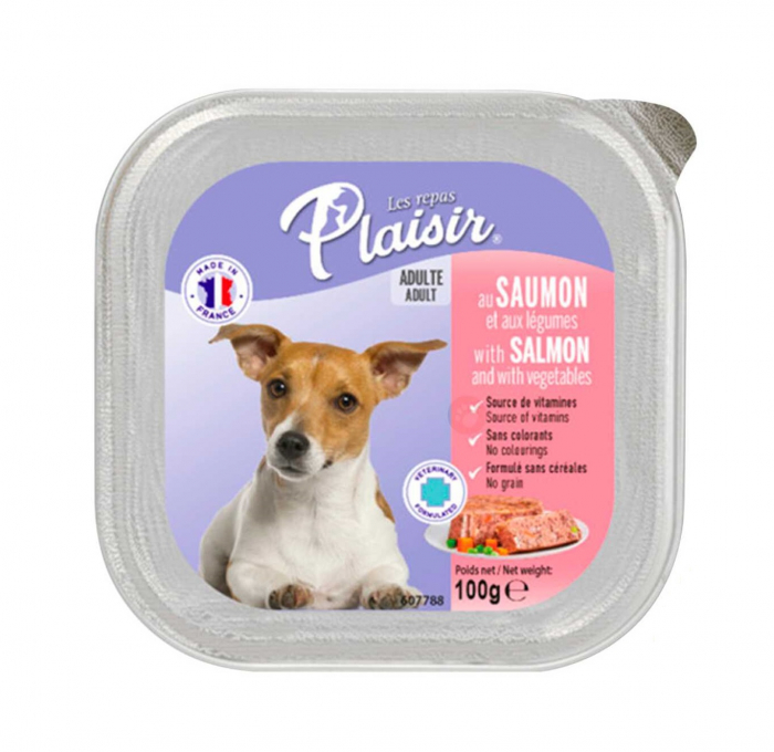Hrana umeda pentru caini Plaisir, Somon, 100g