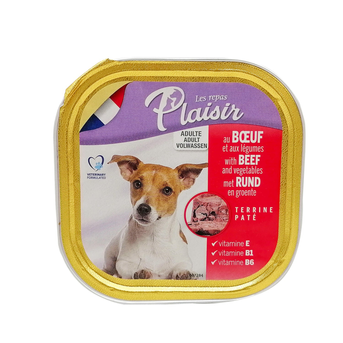 Hrana umeda pentru caini Plaisir, Vita, 300g