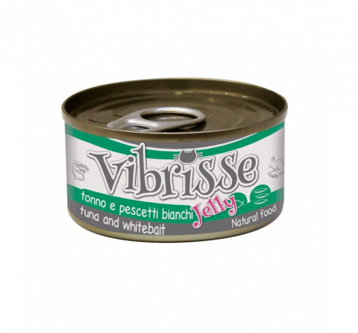 Hrana umeda pentru pisici Croci Vibrisse Jelly, Ton si peste alb in aspic, 6 x 70g