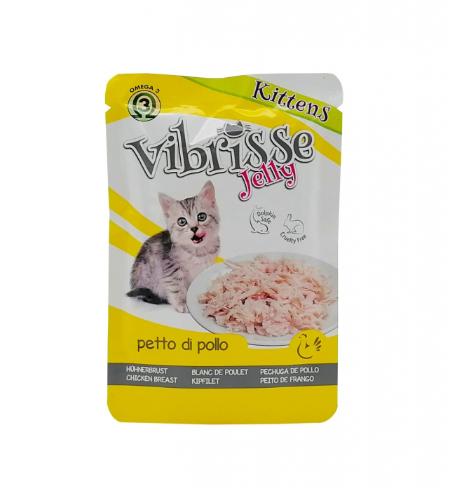 Hrana umeda pentru pisici Croci Vibrisse, Kitten, Piept de pui in aspic, 18 x 70g