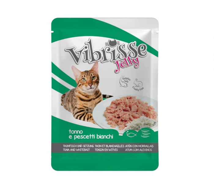Hrana umeda pentru pisici Croci Vibrisse, Ton si peste alb in aspic, 18 x 70g