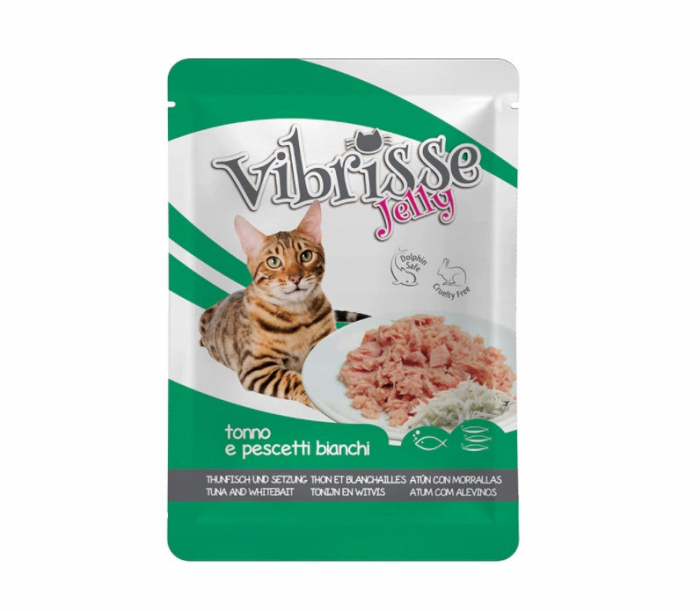 Hrana umeda pentru pisici Croci Vibrisse, Ton si peste alb in aspic, 70g