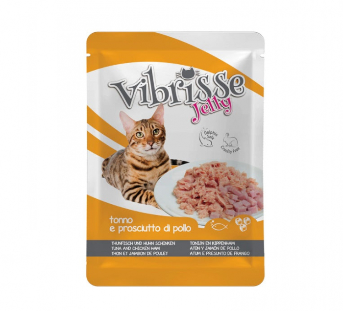 Hrana umeda pentru pisici Croci Vibrisse, Ton si sunca de pui in aspic, 18 x 70g