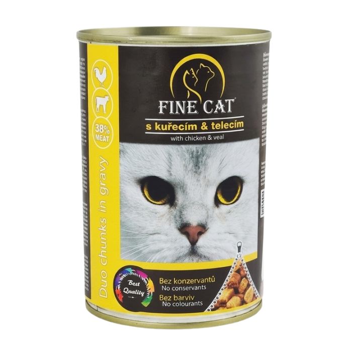 Hrana umeda pentru pisici Fine Cat Duo, cu Pui si Vitel, 415g