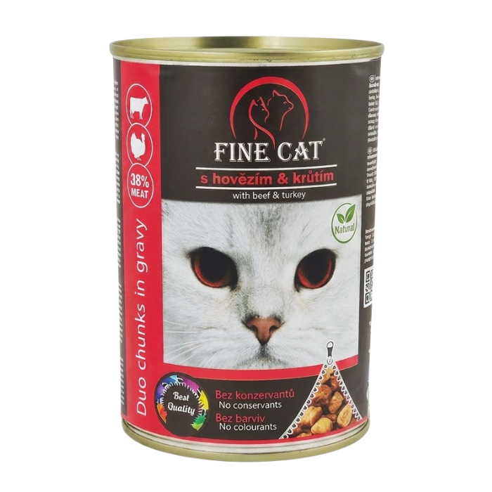 Hrana umeda pentru pisici Fine Cat Duo, cu Vita si Curcan, 415g