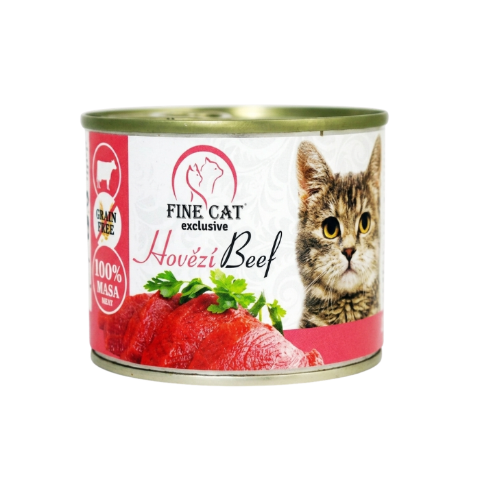 Hrana umeda pentru pisici Fine Cat Exclusive, 100% carne, cu Vita, 200g