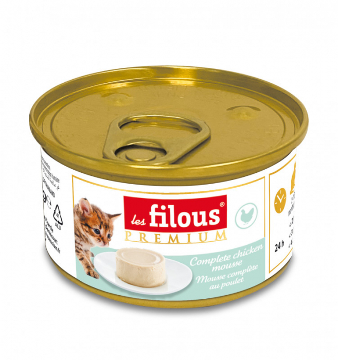 Hrana umeda pentru pisici Les Filous Kitten, Mousse de pui si oua, 85g