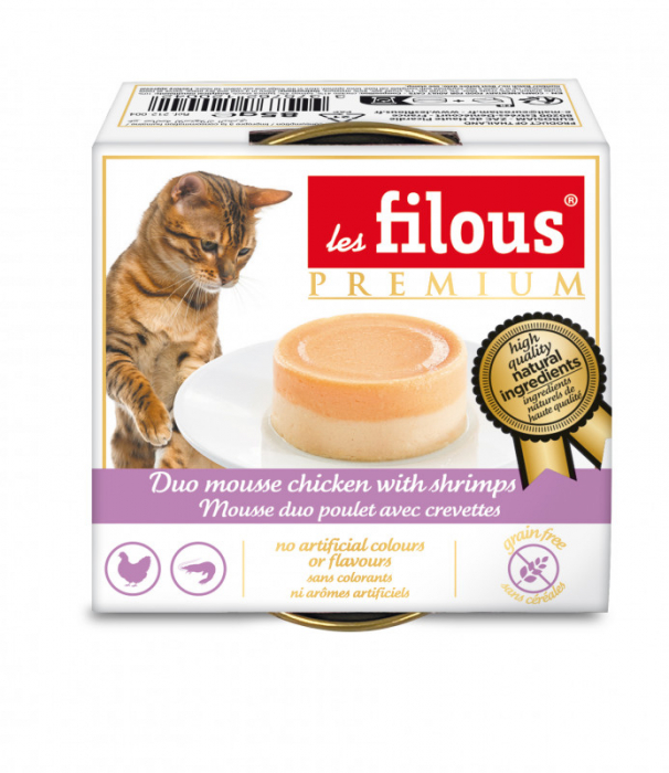 Hrana umeda pentru pisici Les Filous, Mousse de pui si creveti, 6 x 85g [3]