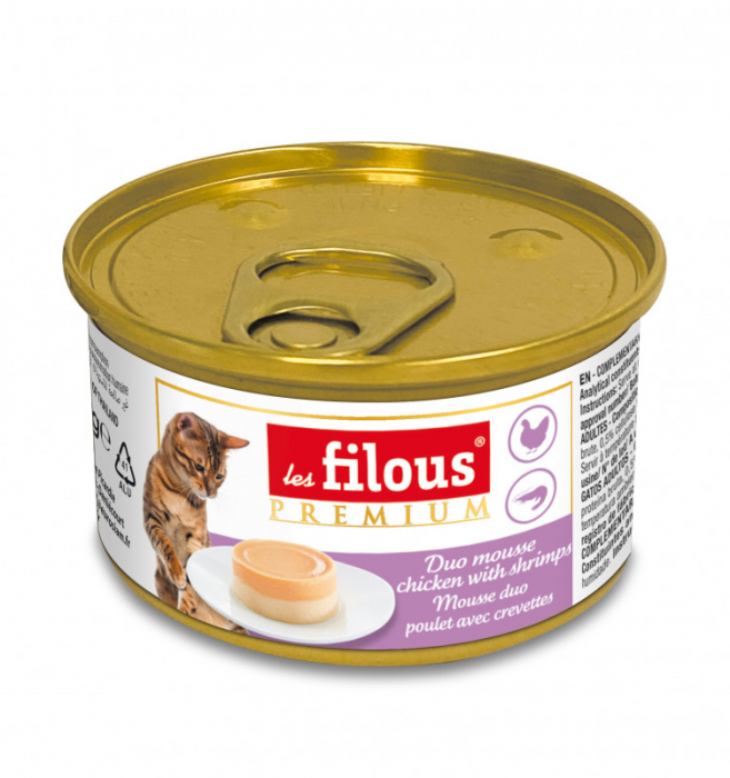 Hrana umeda pentru pisici Les Filous, Mousse de pui si creveti, 6 x 85g