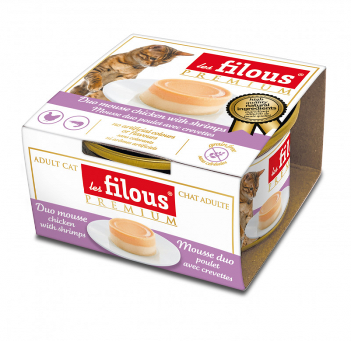 Hrana umeda pentru pisici Les Filous, Mousse de pui si creveti, 85g [2]