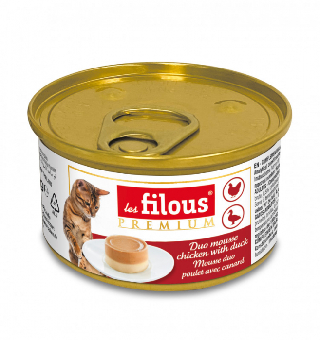 Hrana umeda pentru pisici Les Filous, Mousse de pui si rata, 85g