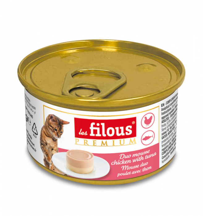 Hrana umeda pentru pisici Les Filous, Mousse de pui si ton, 85g