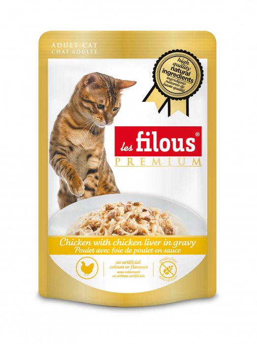 Hrana umeda pentru pisici Les Filous, Pui si ficat de pui in sos, 6 x 80g