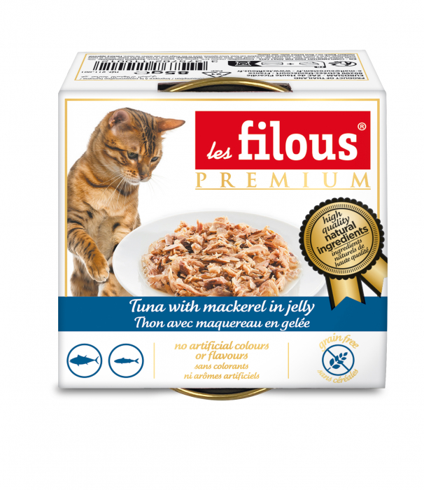 Hrana umeda pentru pisici Les Filous, Ton si macrou in jeleu, 85g [3]