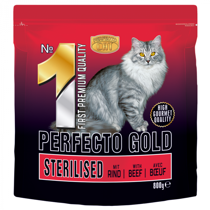 Hrana umeda pentru pisici Perfecto Cat Gold, Adult, vita, 800g