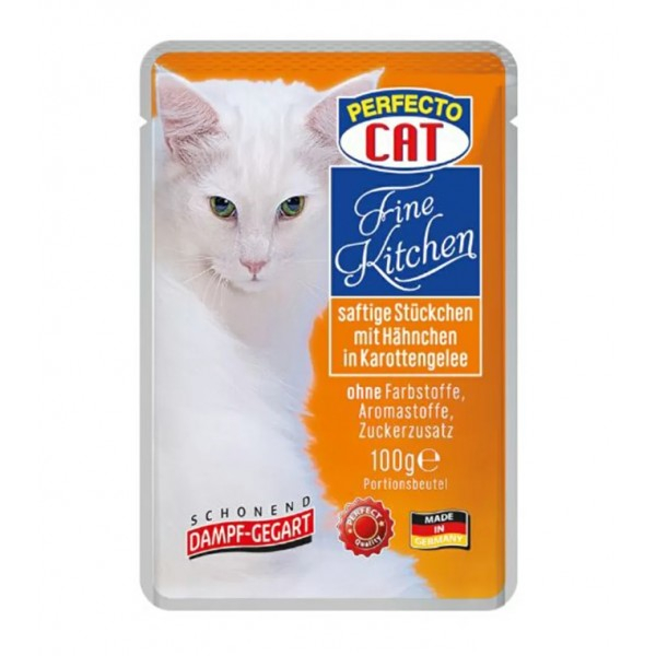 Hrana umeda pentru pisici Perfecto Cat, Pui si morcovi, 100g