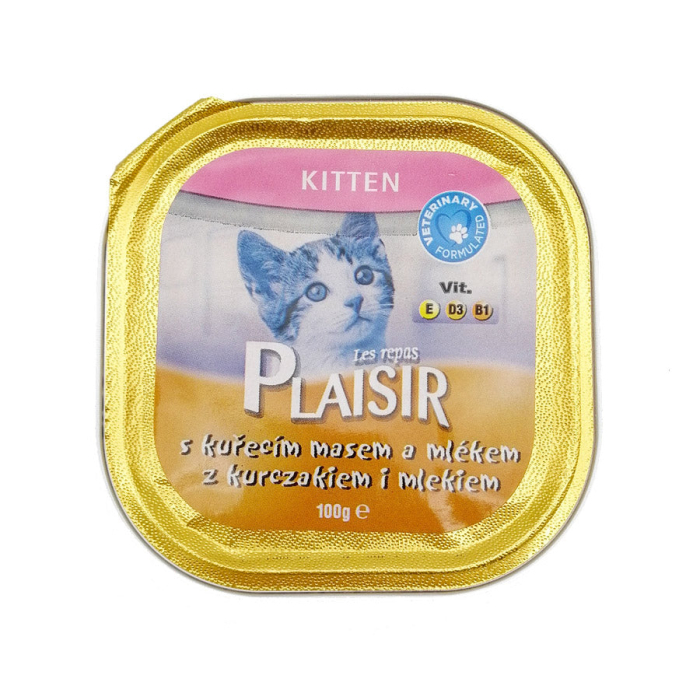 Hrana umeda pentru pisici Plaisir, Kitten, Pate Pui si Lapte, 32x100g