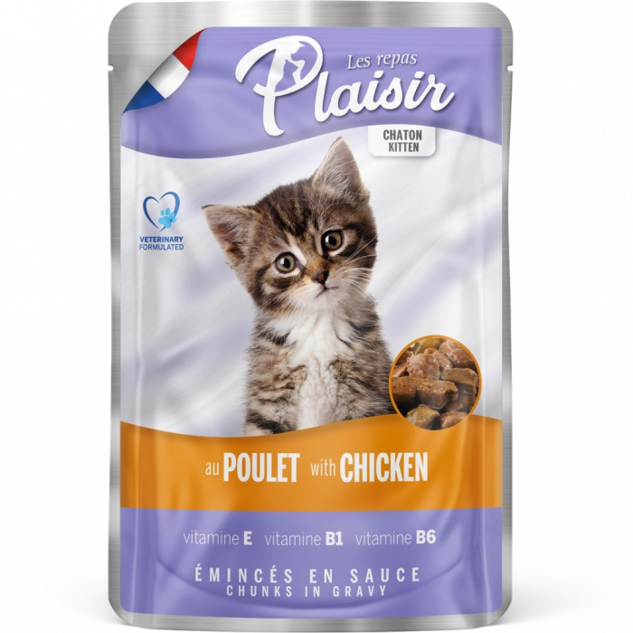 Hrana umeda pentru pisici Plaisir Kitten, Pui, 22 x 100g