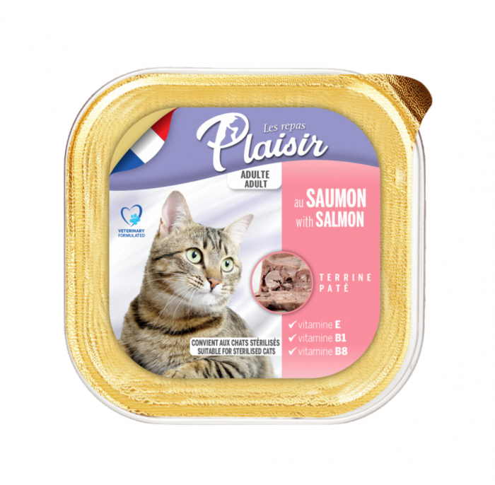 Hrana umeda pentru pisici Plaisir, Somon, 32 x 100g