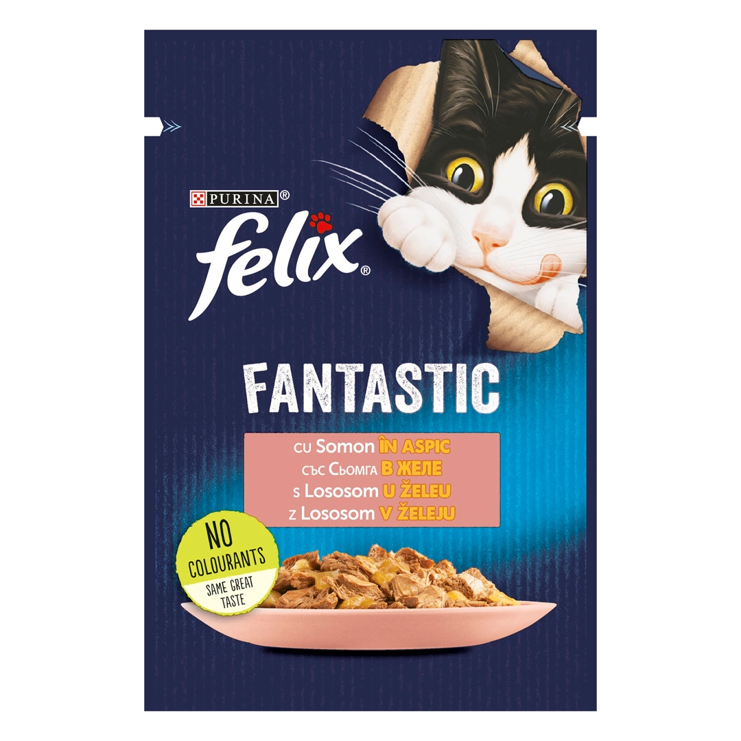 Hrana umeda pentru pisici Purina Felix Fantastic, Somon in aspic, 26 x 85g